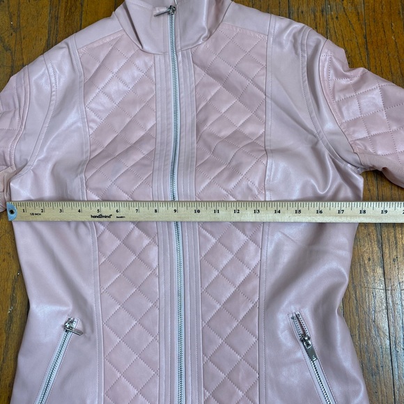 🆕 Buffbunny Faux Leather Moto Quilted Mesh Inset Full Zip Jacket Size M Pink - Picture 10 of 12